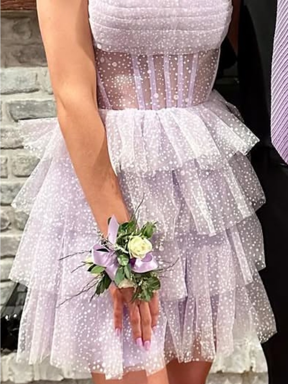 Romantic Lavender Tiered Mini Dress